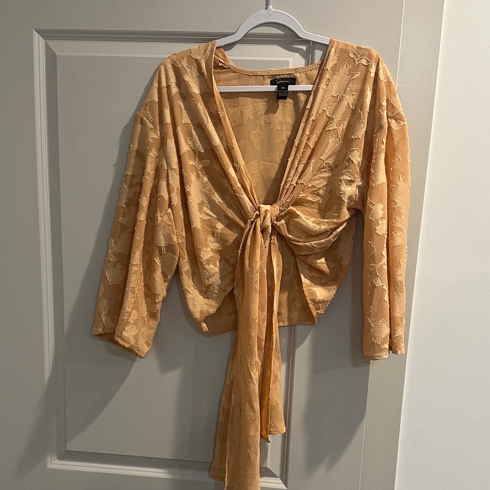 Floral Lace Tie-Front Top - Tan